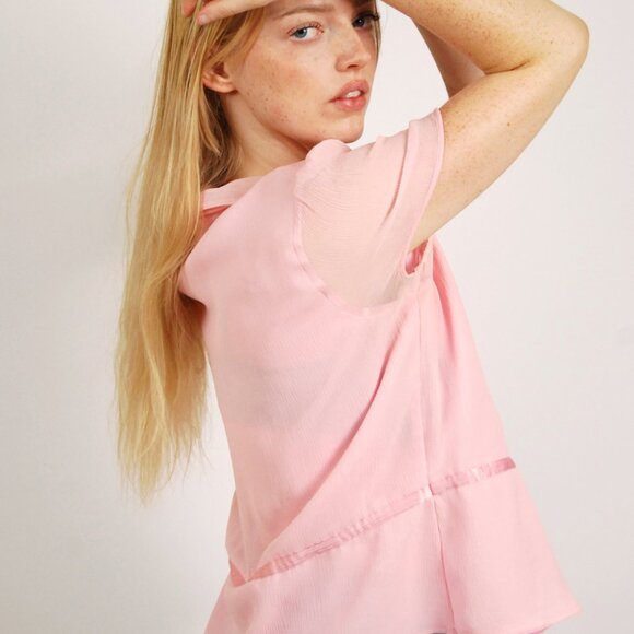 Y2K Crepe Blouse (L) silk pink vintage large business casual office coquette - Picture 6 of 8